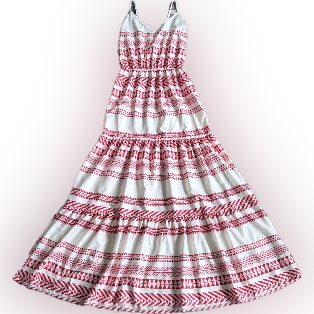 Women’s White and Res Patterned Maxi Dress